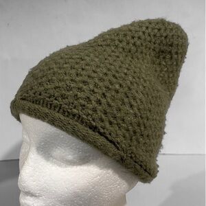 Free People Dreamland Knit Beanie Hat Olive Green Slouchy Winter OS